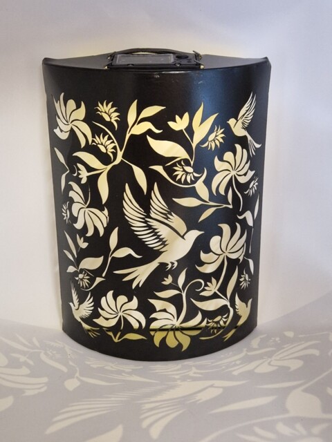 Black Metal Curved Bird Design Garden Solar Wall Panel - Outdoor Wall