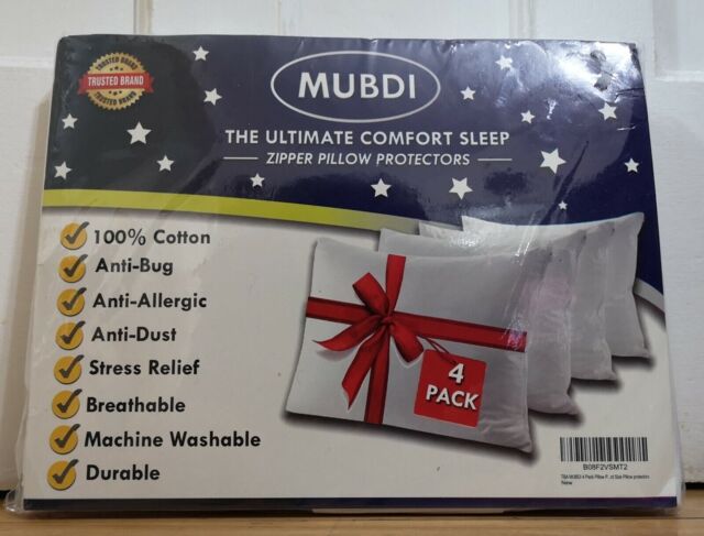 Aaf Textiles Mildew Proof Anti Allergy Pillow Cover, White - 4 Pack