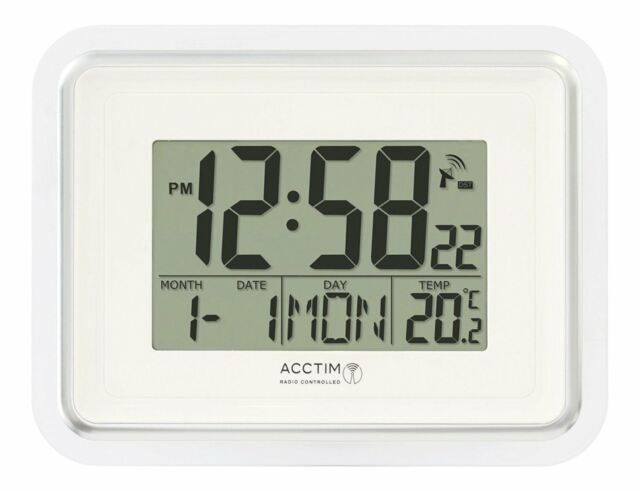 Radio Controlled Silver 24hr Digital Wall Clock Multi Display Indoor