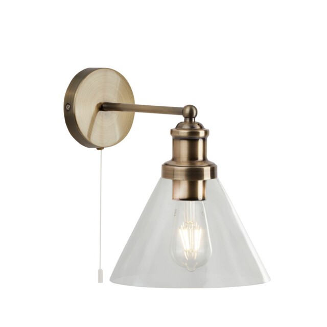 Wall Light Antique Brass Clear Glass Shade E27 Dimmable Indoor 60w