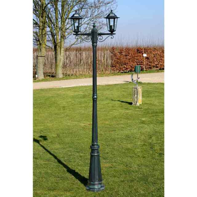 Garden Light Post 2-arms 215 Cm Dark Green/black Aluminium Vidaxl