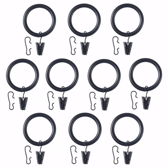 Ikea Syrlig Curtain Ring Sets, Includes Hooks, Clips Black (10 Pack -