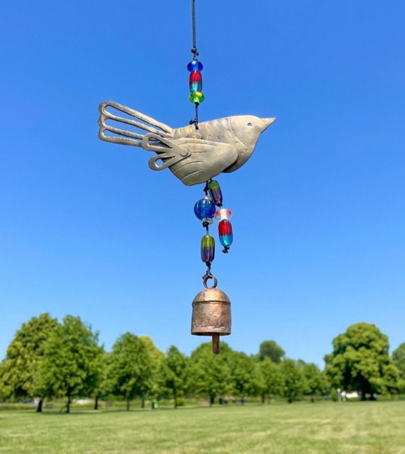 Bird Iron Wind Chime With Multicoloured Glass Beads