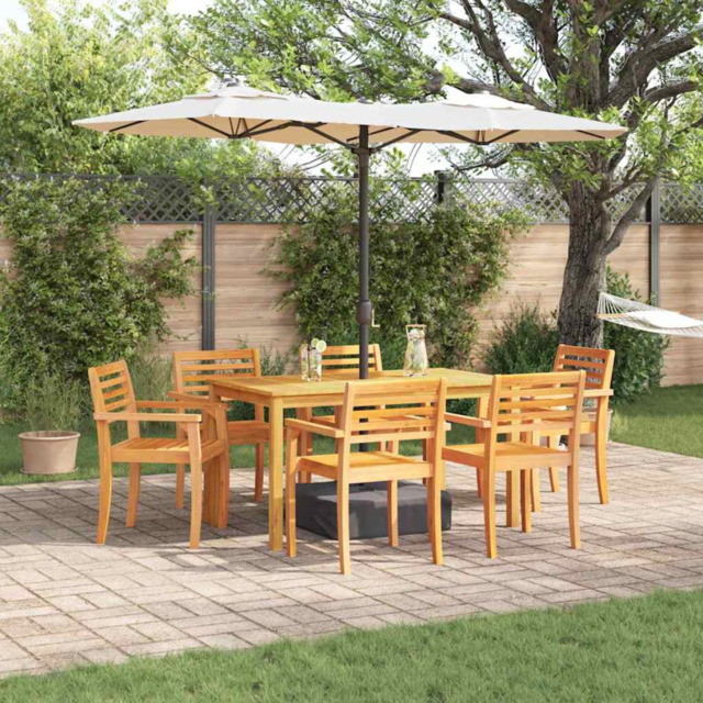 Garden Dining Set 6-seater Brown Solid Acacia Wood Table 140x80cm With