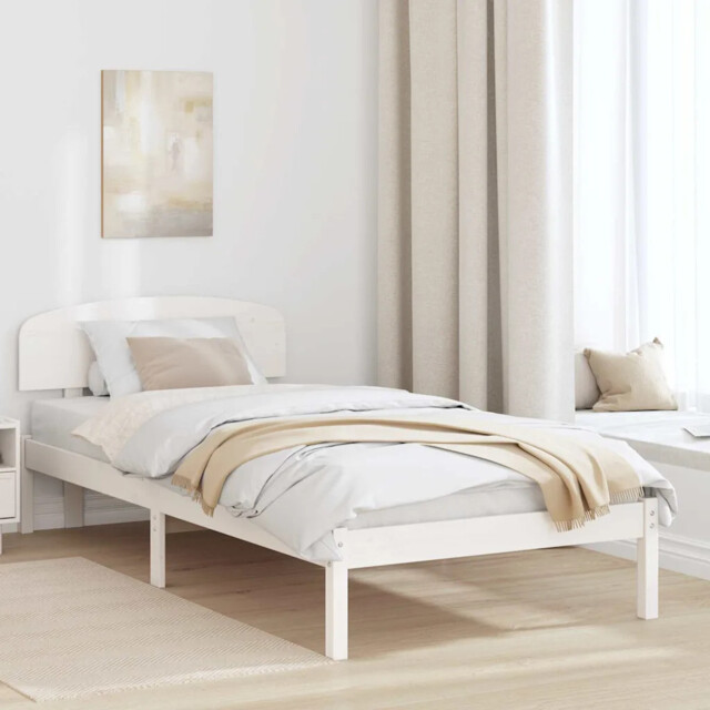 Bed Frame With Headboard White 90 X 200 Cm Solid Pine Wood Vidaxl