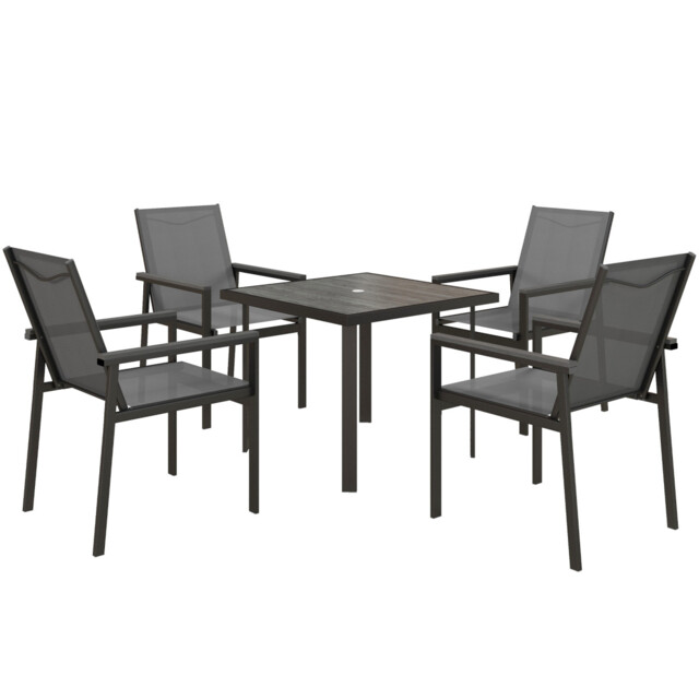 Outsunny 5 Piece Garden Dining Set, Outdoor Table And 4 Chairs, Grey