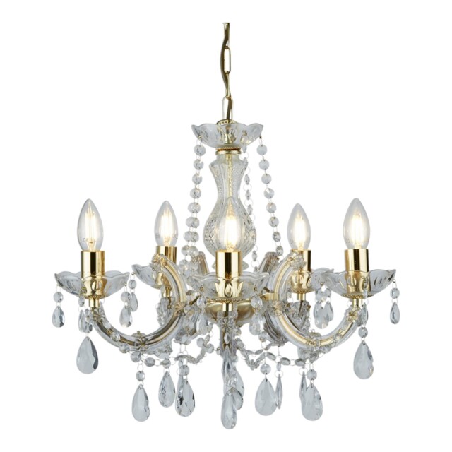 Searchlight Marie Therese 5 Light Crystal Chandelier Polished Brass