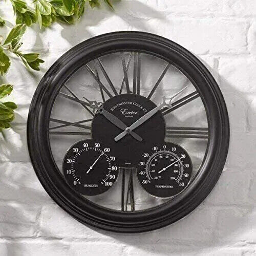 Garden Wall Clock Thermometer Indoor/outdoor Large Classic Metal Resin