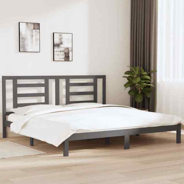 Bed Frame Grey Solid Wood Pine 200x200 Cm Vidaxl
