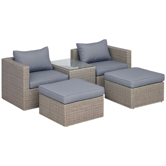 Outsunny 5 Pcs Rattan Garden Furniture Set Single Sofa Stool Coffee