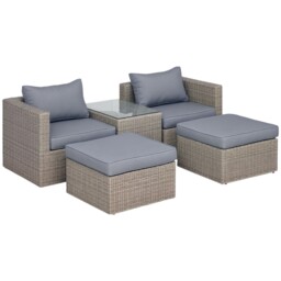 Outsunny 5 Pcs Rattan Garden Furniture Set Single Sofa Stool Coffee