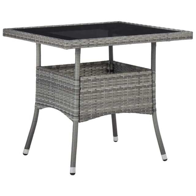Outdoor Dining Table Grey Poly Rattan And Glass Vidaxl