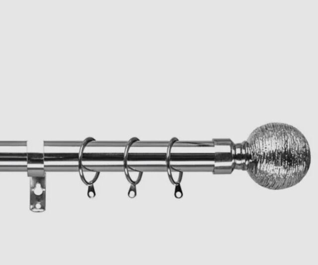 Extendable Chrome Curtain Pole Includes Superior 60mm Finials, Rings &