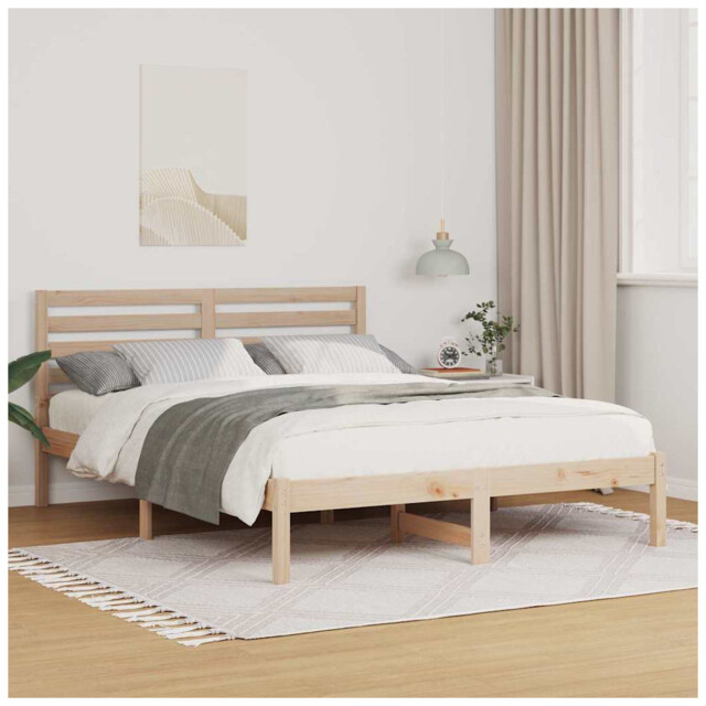 Bed Frame Platform Natural Solid Pine Wood Small Single 135 X 190 Cm.