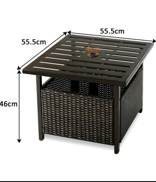 Patio Rattan Side Table, All-weather Slatted Square Pe Wicker Bistro