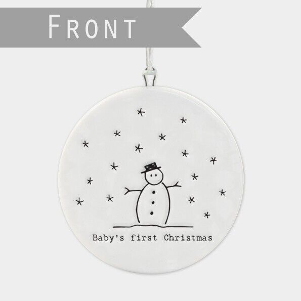 East Of India Flat Porcelain Bauble Baby's First Christmas Hanging