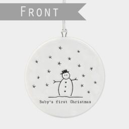 East Of India Flat Porcelain Bauble Baby's First Christmas Hanging