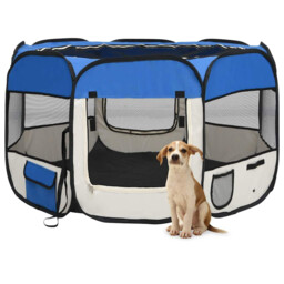 Dog Playpen Foldable Blue Polyester Steel 110x110x58 Cm Portable Pet