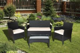 Rattan Garden Furniture Set 4 Piece: Black Chair Sofa Table Outdoor