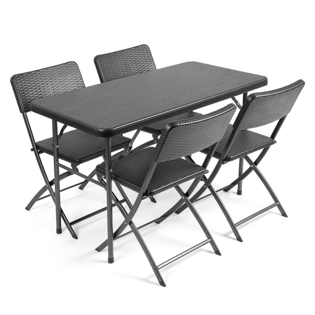 Garden Dining Set 4 Seater Rattan Effect Table Chairs Outdoor