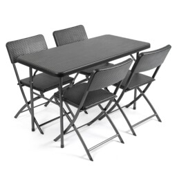 Garden Dining Set 4 Seater Rattan Effect Table Chairs Outdoor