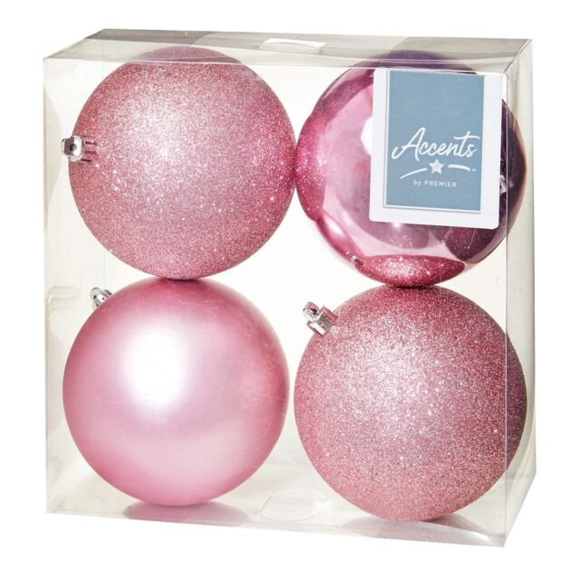 Christmas Shatterproof Baubles 4 Pack 100mm Tree Decoration Pink
