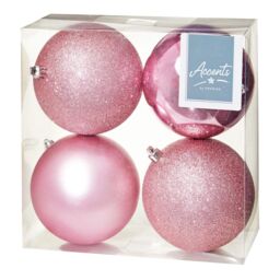 Christmas Shatterproof Baubles 4 Pack 100mm Tree Decoration Pink