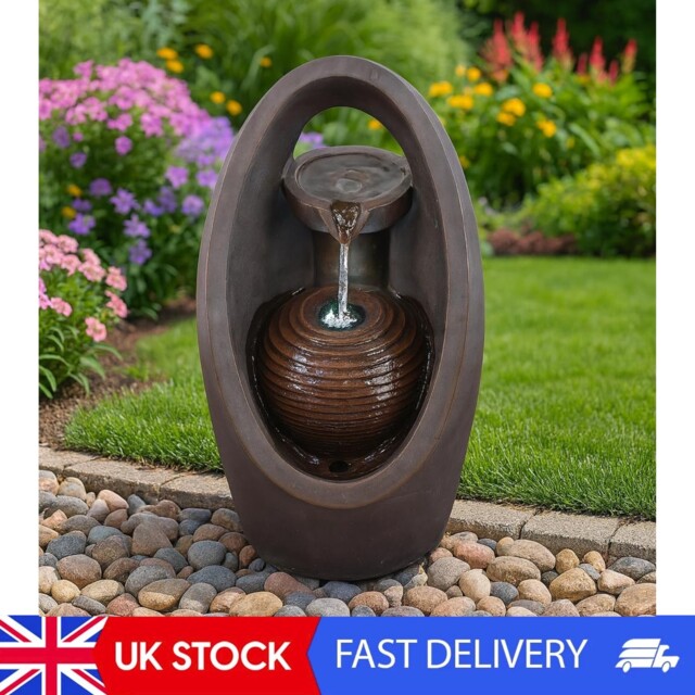 Garden Water Feature – Oval Fountain With Led Lights – Mains Powered,