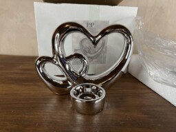 Twin Heart Chrome Tealight Holder Ornament – S&p Home & Gifts – In Box