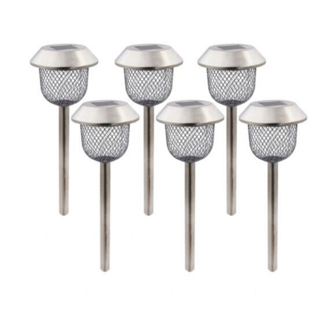 White Solar Powered Garden Leds Lights 6 Pcs Diamond Mesh Path Lamps