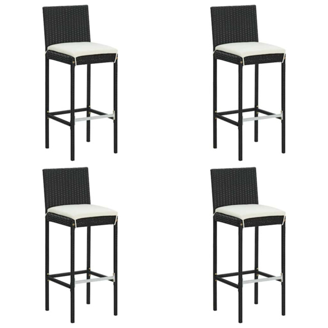 Bar Stool Black Poly Rattan Powder-coated Steel 40x44x108cm With Cream