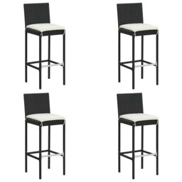 Bar Stool Black Poly Rattan Powder-coated Steel 40x44x108cm With Cream