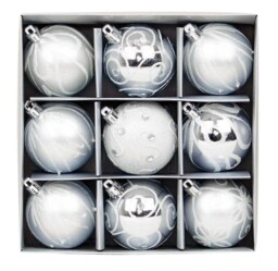 Shatterproof Silver Christmas Baubles 60mm - Pack Of 9