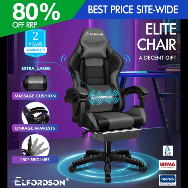 Elfordson Office Chair Massage Padded Recliner Footrest Swivel