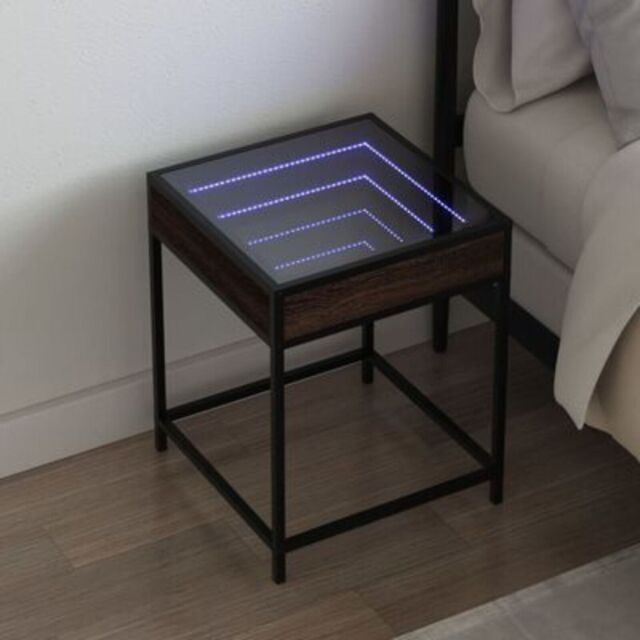 Bedside Table With Infinity Led Bedroom Furniture Nightstand Shelf