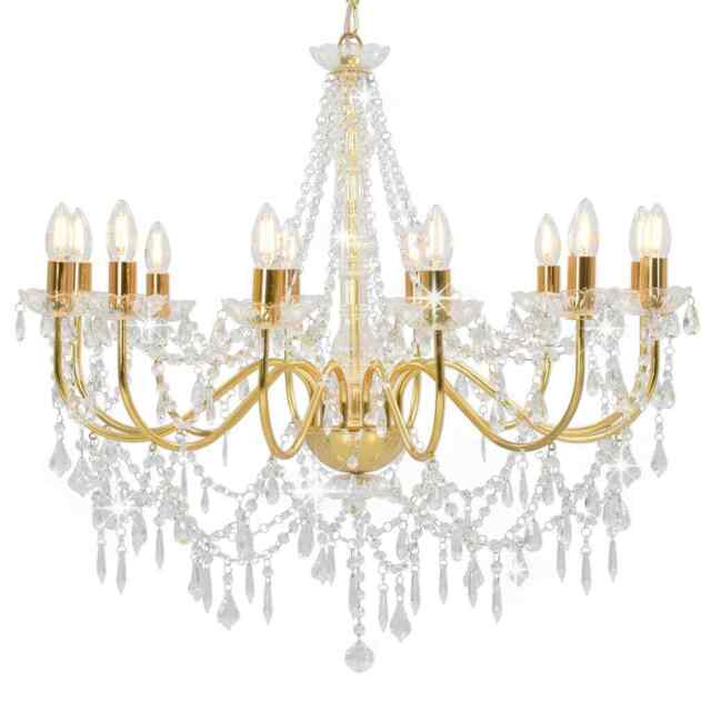 Chandelier With Beads Golden 12 X E14 Bulbs Vidaxl