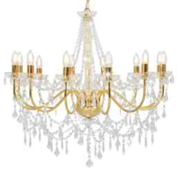 Chandelier With Beads Golden 12 X E14 Bulbs Vidaxl