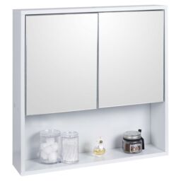 White Wooden Wall Mounted Mirror Door Bathroom Cabinet Medicine Make