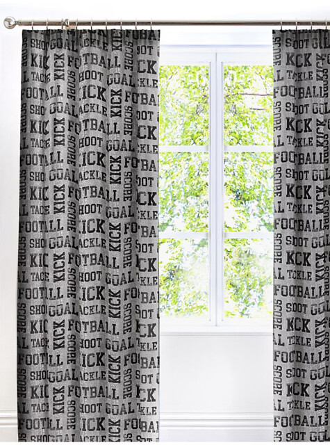 Football Kids Curtains - Grey & Yellow, Pencil Pleat, Ready To Hang, 2