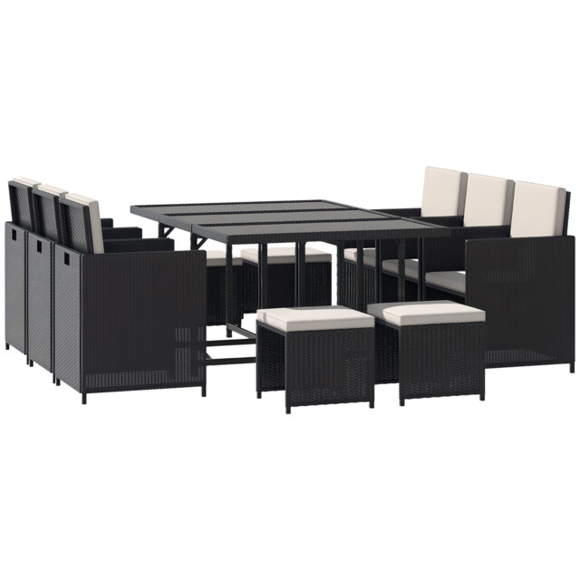 Outsunny 10 Seater Cube Rattan Dining Set W/ Cushions Glass Top Table