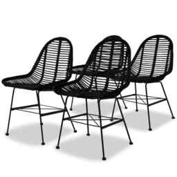 Dining Chairs 4 Pcs Black Natural Rattan Vidaxl