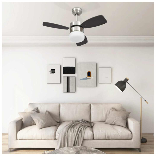 Ceiling Fan Dark Brown Ø76 X 41.5 Cm Chrome Mdf Led Light Remote