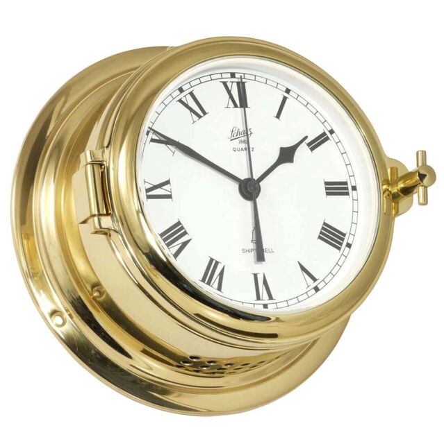 Midi Ship's Bell Clock Brass 155mm 450cs Quartz Roman With Frontal