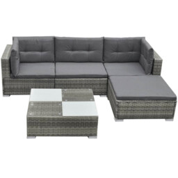 Rattan Garden Sofa Set 5pc Grey Pe Rattan Steel Frame 69.5x69.5x52.5cm