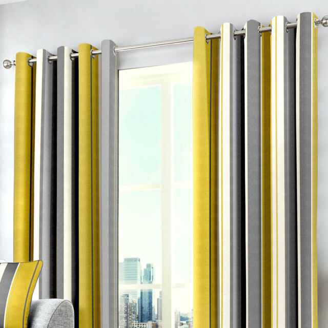 Whitworth Stripe Ochre Eyelet Ring Top Curtains. 100% Cotton. Choice