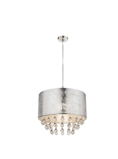 Modern Stylish 1 Light Ceiling Pendant Silver Shade Fabric Drop