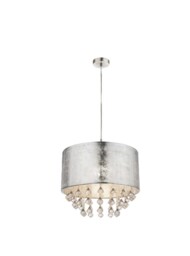 Modern Stylish 1 Light Ceiling Pendant Silver Shade Fabric Drop