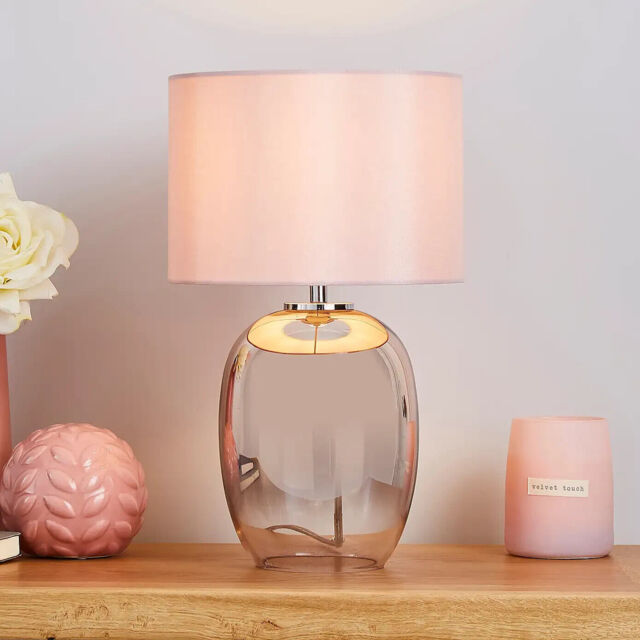 Seychelles Mini Blush Pink Table Lamp Glass Base Glamorous Addition To