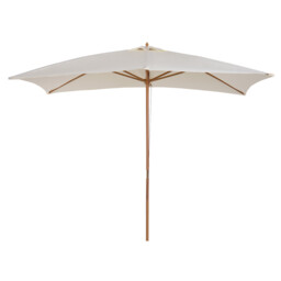 Patio Parasol Umbrella 3x2m White Polyester Canopy Wood Pole Rope