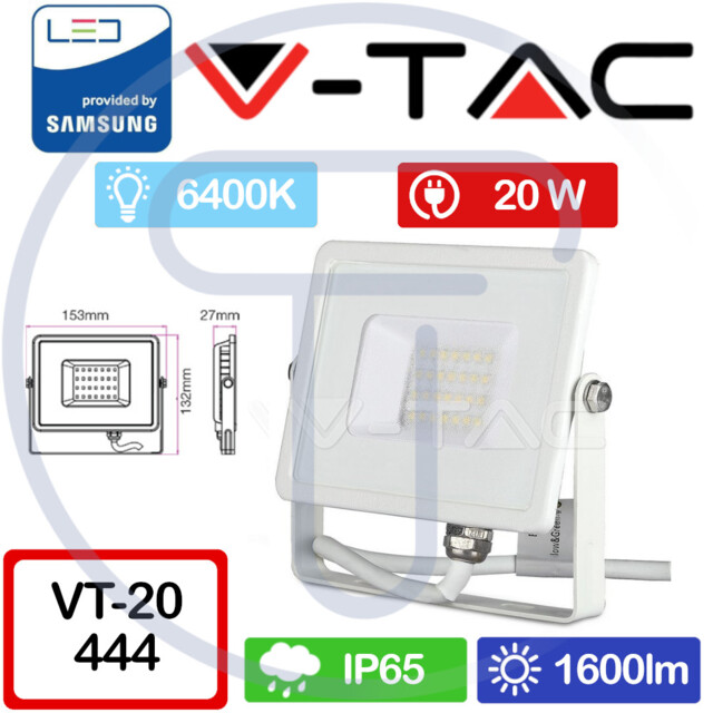 V-tac Pro Vt-20 444 Smd Chip Samsung Led Spotlight 20w Colour White
